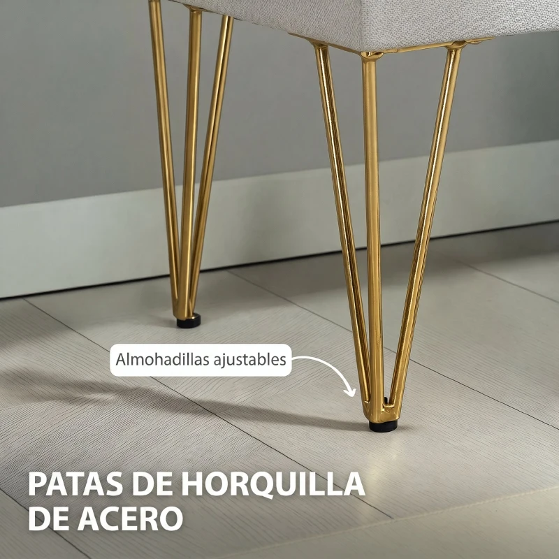 HOMCOM Banco Pie de Cama Tapizado en Lino Sintético con Patas de Acero y Asiento Acolchado Gris Claro