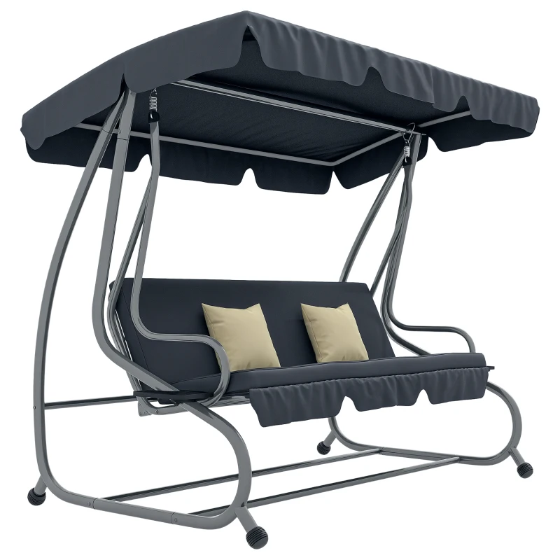 Outsunny Balancelle de Jardin 3 Places Convertible Toit Inclinaison réglable 2 tablettes Support 2L x 1,2l x 1,64H m métal