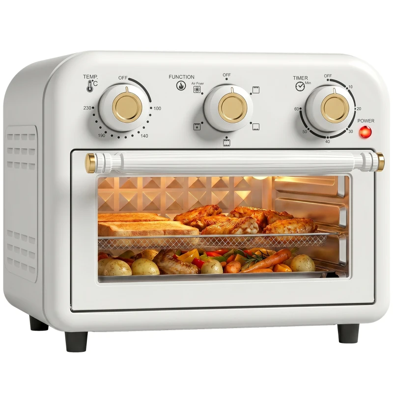 HOMCOM Heißluftfritteuse 12 Liter Mini Backofen mit Umluft, 5 Programmen, Backblech und Frittierkorb, 1200 W, Spülmaschinenfest