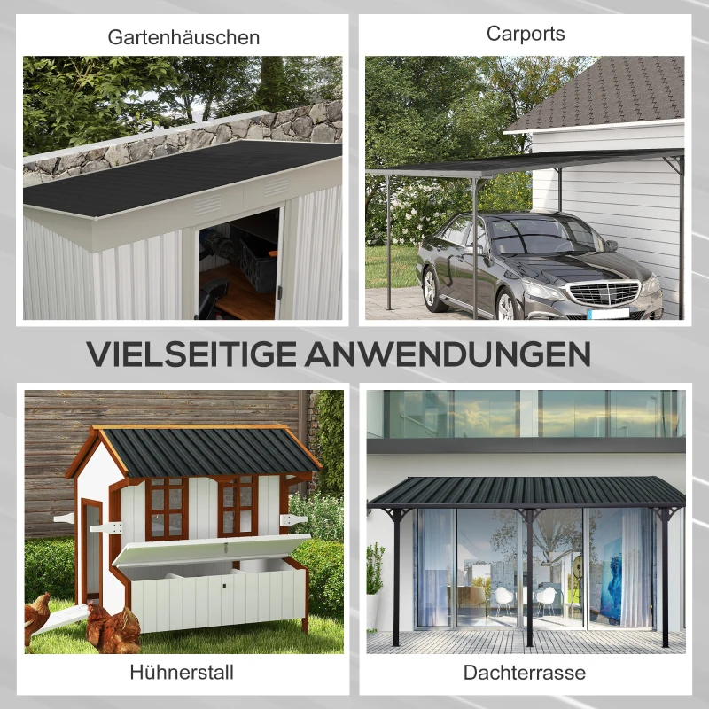 Outsunny 12-delig Trapeziumvormig Dakplaat 129x45cm 7m² Verzinkt, 0,25mm Weerbestendig in Donkergrijs