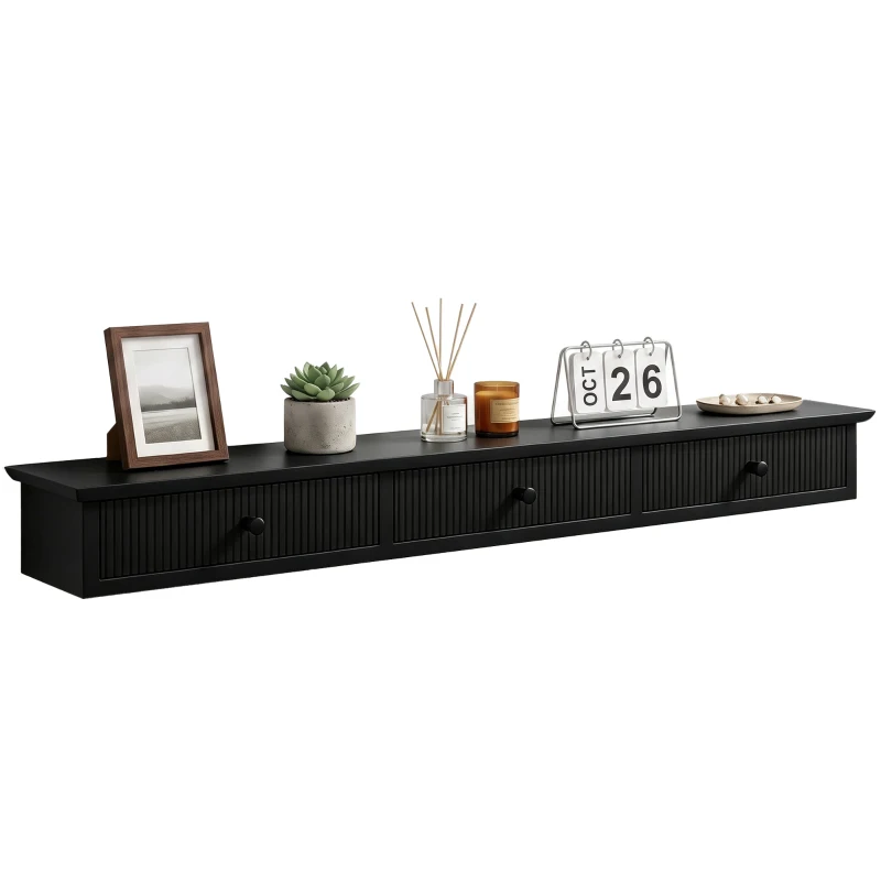 HOMCOM Shelf Wall-Mounted Storage Shelf Shelving Unit MDF 93 x 15 x 10 cm Entryway Kitchen Living Room, Black