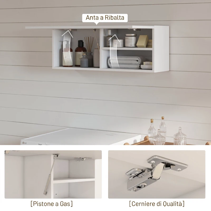 HOMCOM Mobiletto Bagno Pensile con Anta a Ribalta e Ripiani, 80x25x30 cm, Bianco
