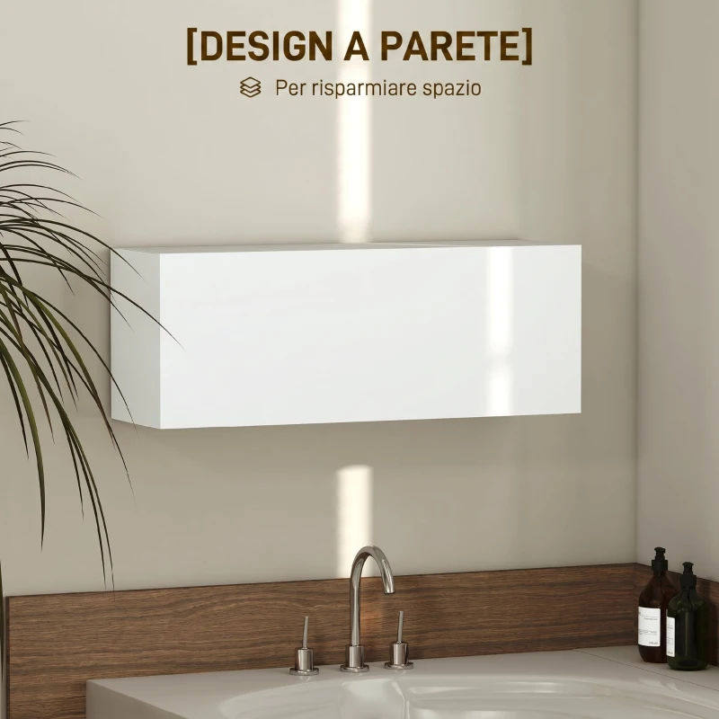 HOMCOM Mobiletto Bagno Pensile con Anta a Ribalta e Ripiani, 80x25x30 cm, Bianco