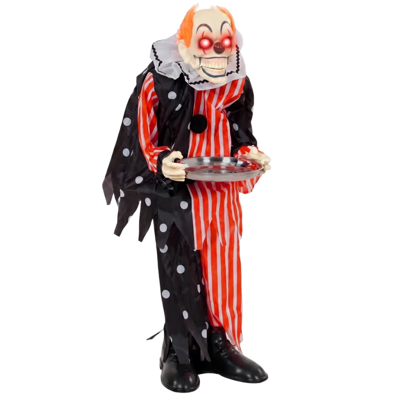 HOMCOM Animated Clown Halloween Decoration, Scary Halloween Animatronics Decor with Sound Touch Activated