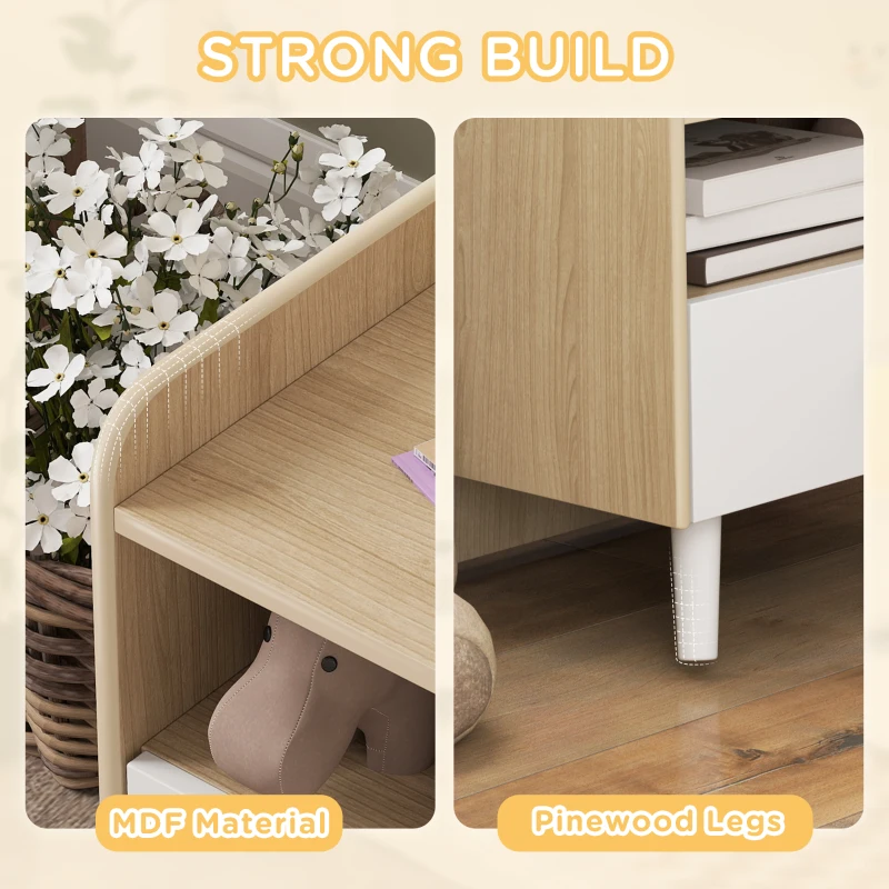 AIYAPLAY Kids Bedside Table with Drawer and Open Storage Shelf, Wooden Nightstand for Bedroom, Bedside Cabinet, White