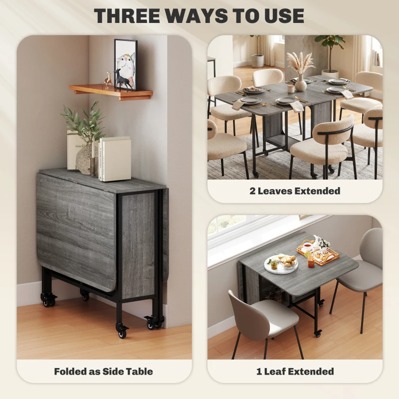 HOMCOM Six-Person Drop Leaf Dining Table - Grey/Black