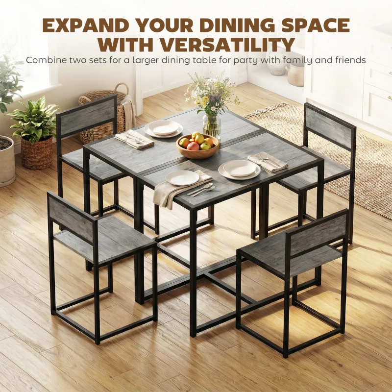 HOMCOM 3 Piece Table Stool Set - Charcoal Grey Wood-Effect