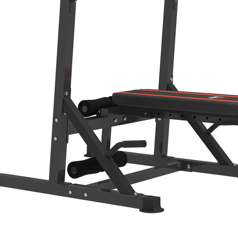 HOMCOM Estación de Musculación Plegable Altura Ajustable con Barra de Dominadas Banco Reclinable para Gimnasio Negro y Rojo