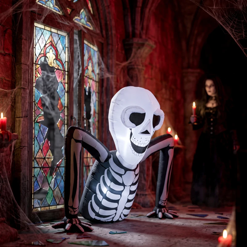 Outsunny Inflatable Ground Crawling Skeleton, Scary Halloween Decoration with Built-in LED Lights for Indoor Outdoor Decor