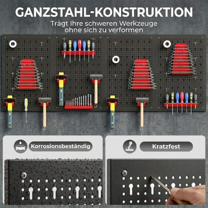 HOMCOM Opslagsysteem Wandrek 60 x 40 cm, 38-delig set met haken en planken, Zwart+Rood