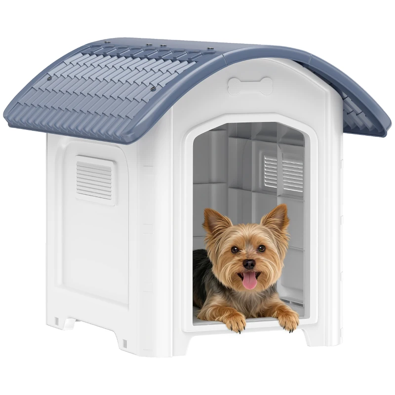 PawHut Niche pour Chien Extérieur, Maison pour Chien en Plastique avec Sol Surélevé et Amovible, Toit Imperméable, Gris