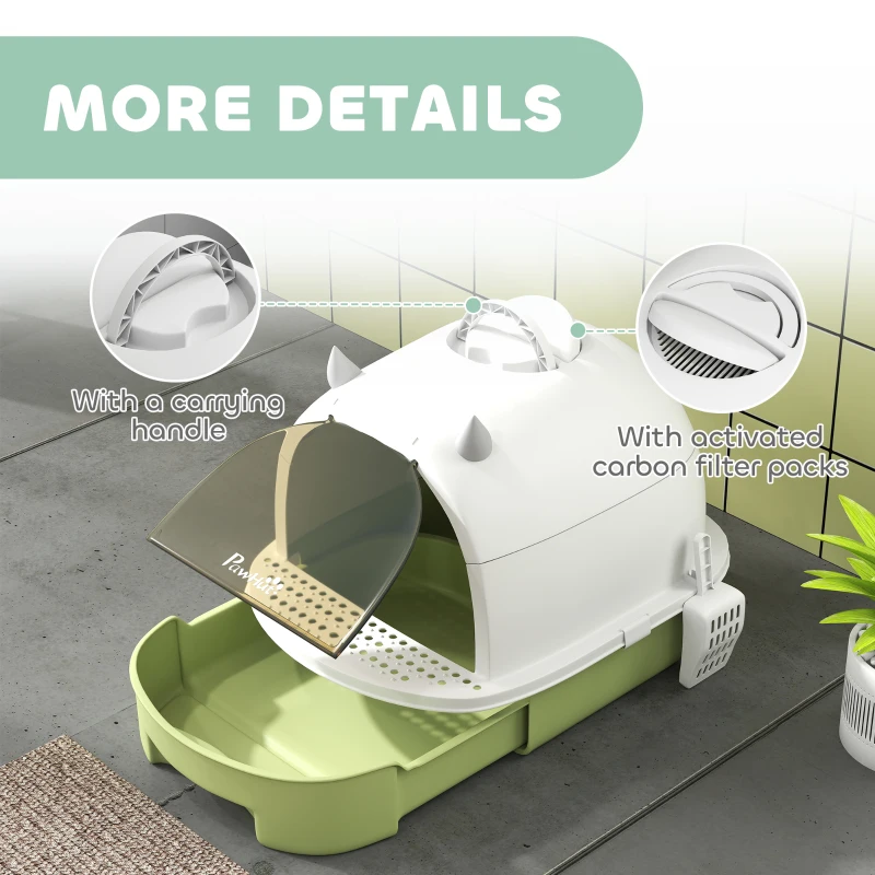 PawHut Enclosed Cat Litter Box w/ Pull-Out Drawer, Scoop, Deodorising Bags for Odour Control, Privacy, Portable, Easy to Clean