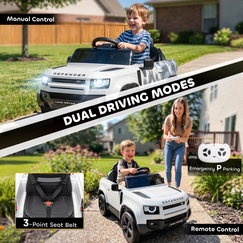 AIYAPLAY Land Rover Licensed 12V Kids Ride on Car with Remote, Suspension, Slow Start, 3 Speeds, Lights, Music, Horn, White