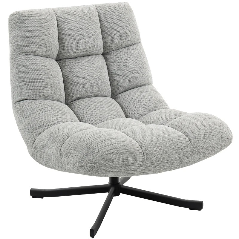HOMCOM Fauteuil salon sans accoudoirs, chaise pivotante en tissu chenille imperméable, assise large, 75 x 95 x 90 cm gris clair