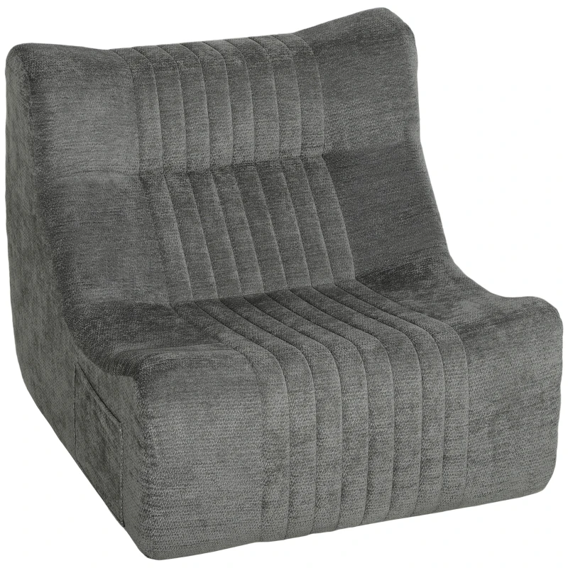 HOMCOM Canapé Paresseux Chaise de Sol à Silhouette Papillon avec Poches Latérales, sans Assemblage, 80x90x76cm, Gris Châtaigne