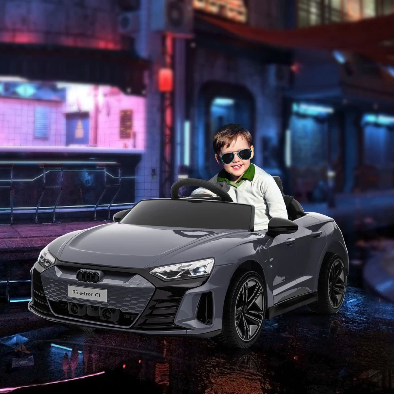 HOMCOM Kinder-Elektroauto mit Fernbedienung, Sicherheitsgurt, Hupe, Musik, Scheinwerfer, bis 5 km/h, 3-5 Jahre, Grau