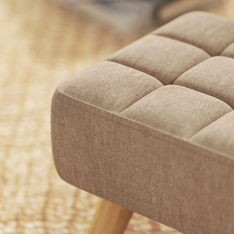 HOMCOM Puf Reposapiés en Tejido Efecto Lino, 27x27x26 cm, Patas de Madera de Caucho, Capacidad Hasta 110 kg, Marrón