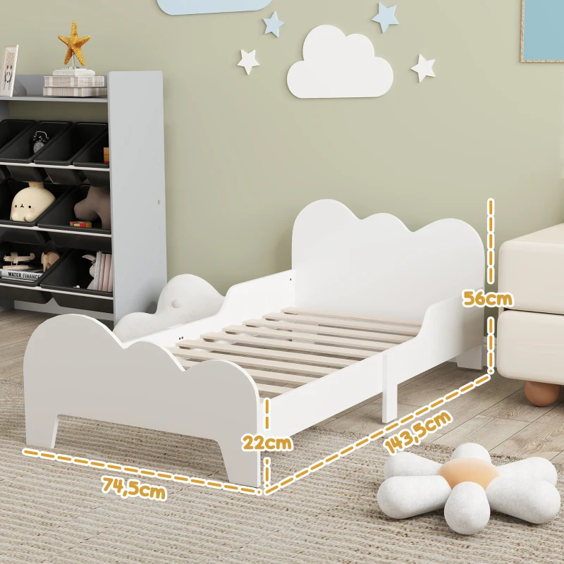 AIYAPLAY Letto Montessori per Bambini 3-8 Anni, 143.5x74.5 cm con Sponde Anti-Caduta, Forma di Nuvola in Legno, Bianco