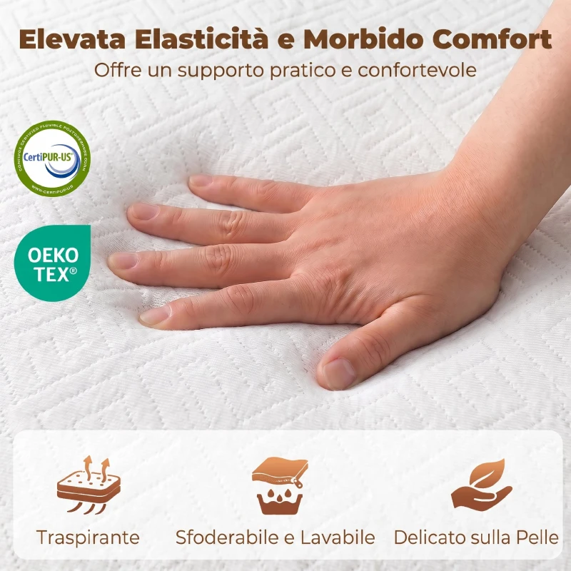 HOMCOM Materasso Pieghevole in Memory Foam 195x75 cm, Altezza 10 cm, Rivestimento Lavabile, Bianco