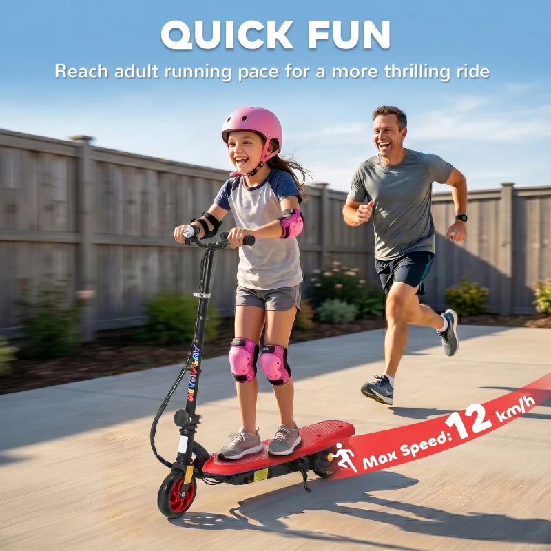 HOMCOM Foldable Electric Scooter, with LED Lights, for Ages 7-14 Years, Red