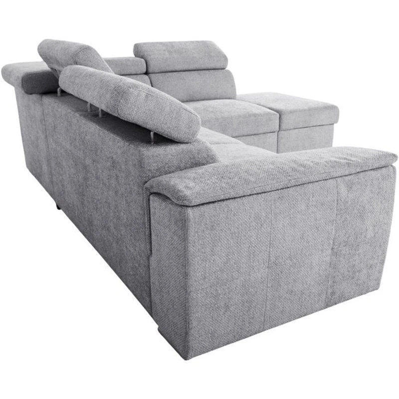 Canapé d'angle convertible réversible - 5 places - DAYTONA - Tissu texturé gris perle - Coffre - 260 x 216 x 94 cm