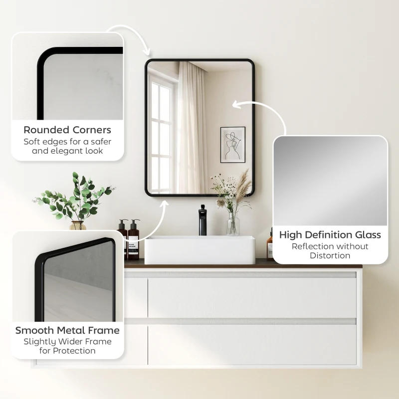 HOMCOM Rectangular Wall Mirror with HD Glass - Black