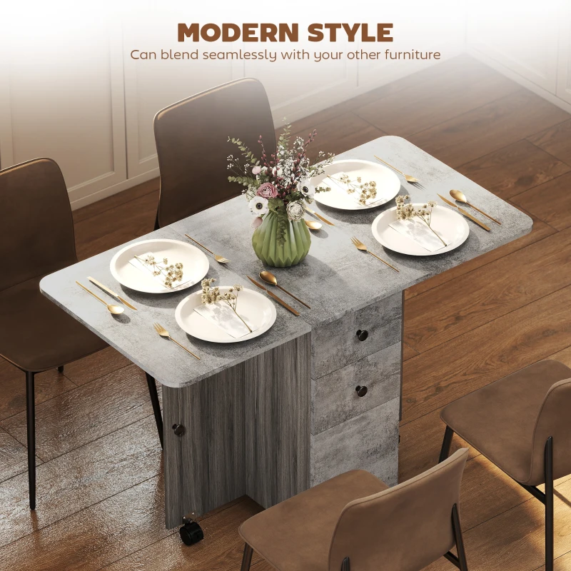 HOMCOM Multi-Storage Six-Person Drop Leaf Dining Table - Mixed Grey