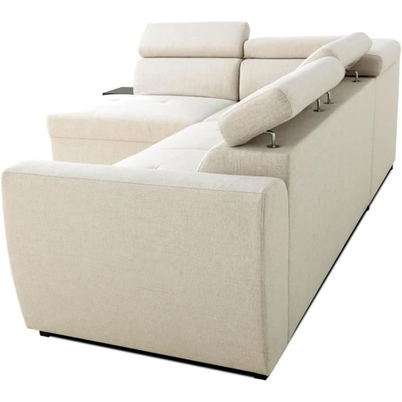 Canapé d'angle convertible réversible - 4/5 places - KELIO - Tissu Beige - 3 tétieres - 245 x 184 x 77/87 cm