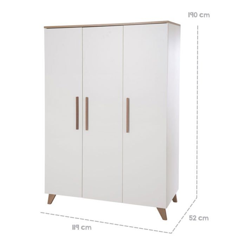 Chambre bébé complete : Lit évolutif 70 x 140 cm + commode a langer + armoire 3 portes - OLE - ROBA - Chene foncé / Blanc