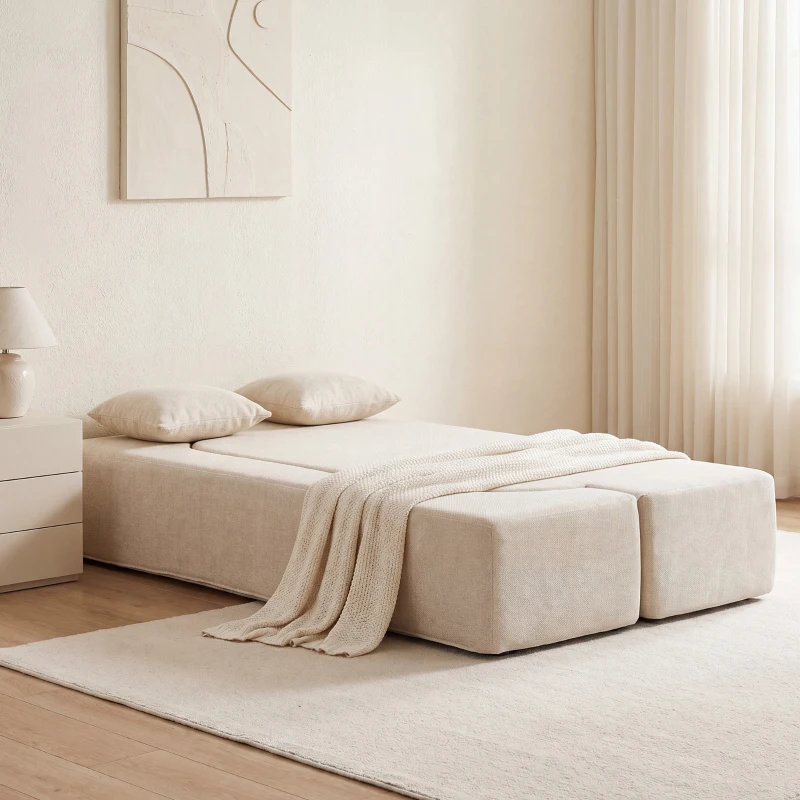 HOMCOM Canapé Convertible 2 Places, Canapé-Lit en Chenille 190cm, Dossier Rabattable, Assise et Accoudoirs Larges, Beige