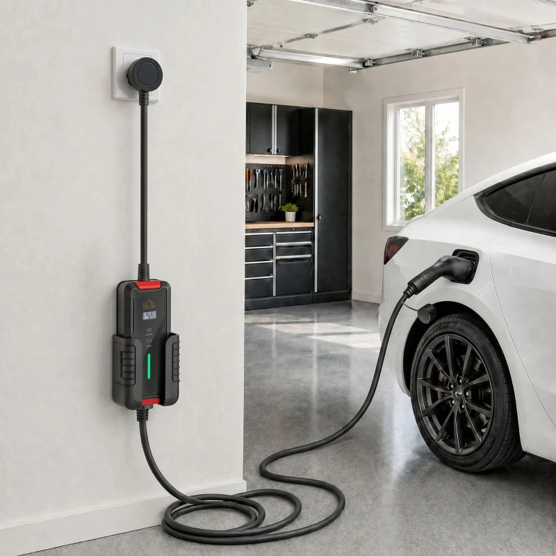 HOMCOM Încărcător pentru Mașini Electrice de 3,5 KW, cu Temporizator, Negru