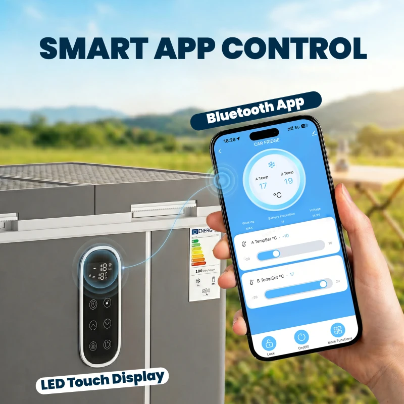 Outsunny 45L Compressor Car Fridge Freezer, Dual Zone Camping Refrigerator with App Control, Grey