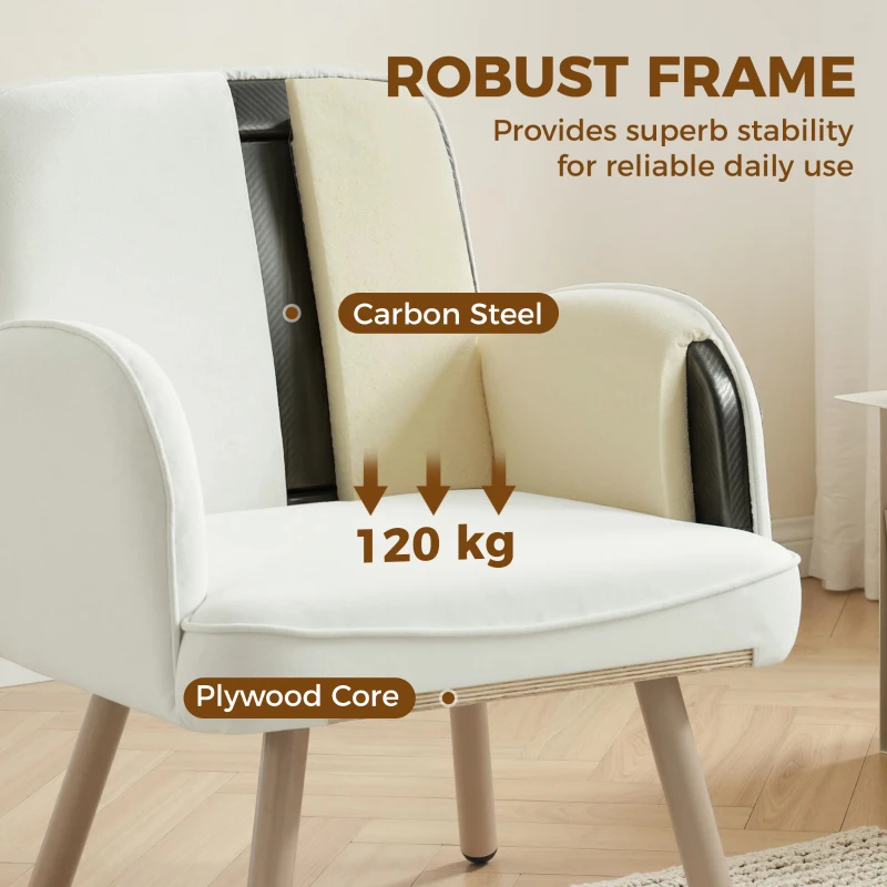 HOMCOM Lounge Chair Velvet Upholstered Armchair with Spring Cushion for Living Room Bedroom Cream White