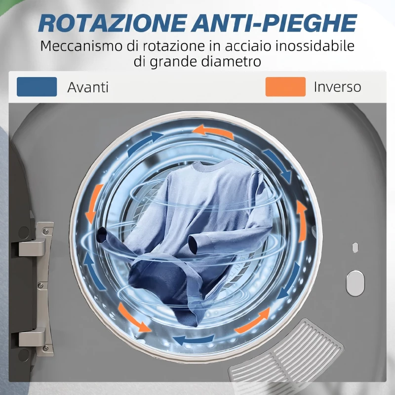 HOMCOM Mini Asciugatrice ad Aria Carico 2.5kg con Timer e Programma Smart, 48x40x56 cm, Argento