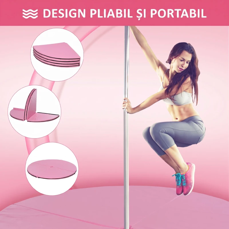 HOMCOM Saltea pentru Pole Dance Antiderapantă, Portabilă, Detașabilă și Pliabilă, pentru Casă și Sală, Ø150 x 5 cm, Roz