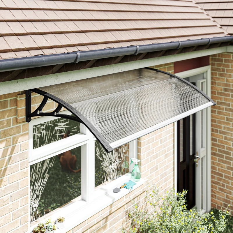 Outsunny Deurluifel/raamluifel, weersbestendig, transparant, aluminium stangen/polycarbonaat, 110 x 60 x 18 cm