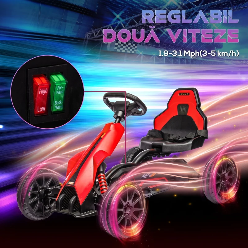 HOMCOM Go-Kart Electric pentru Copii 3-8 Ani, 3-5 km/h, Roșu