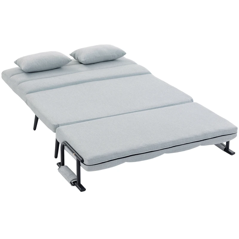 HOMCOM Sofá Cama 2 Plazas Convertible 3 en 1 Tapizado en Lino con Respaldo Ajustable Click-Clack Gris Claro