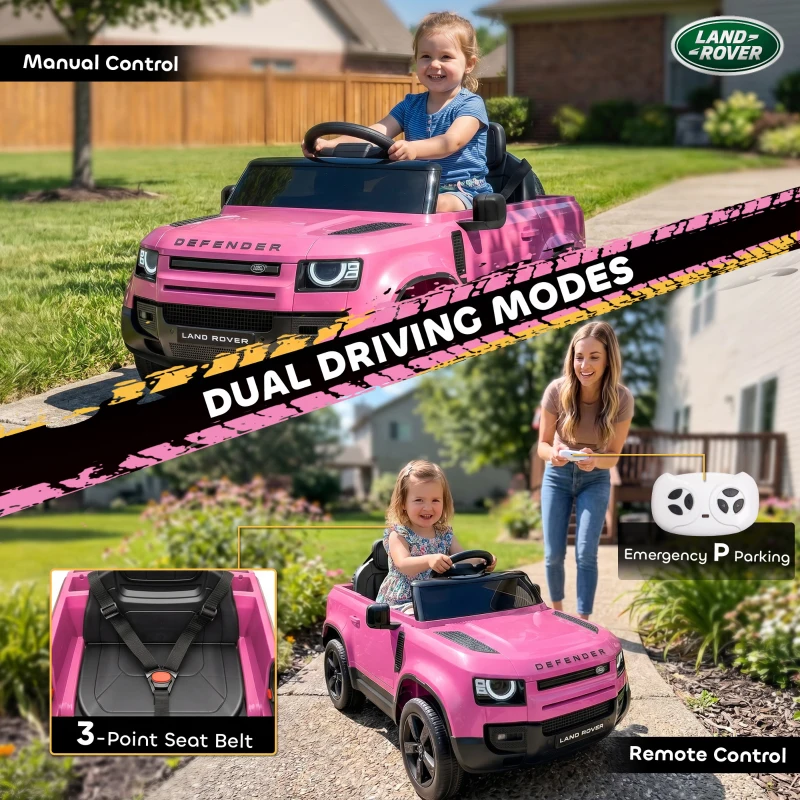 AIYAPLAY Land Rover Licensed 12V Kids Ride on Car with Remote, Suspension, Slow Start, 3 Speeds, Lights, Music, Horn, Pink