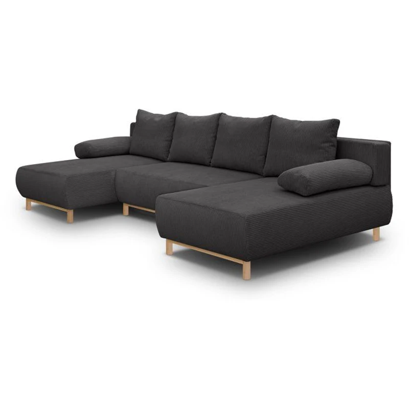 Canapé convertible avec coffre - 6 places - Velours côtelé - Gris anthracite - Style Scandinave - L 313 x H 84 x P 145 cm - MIKA