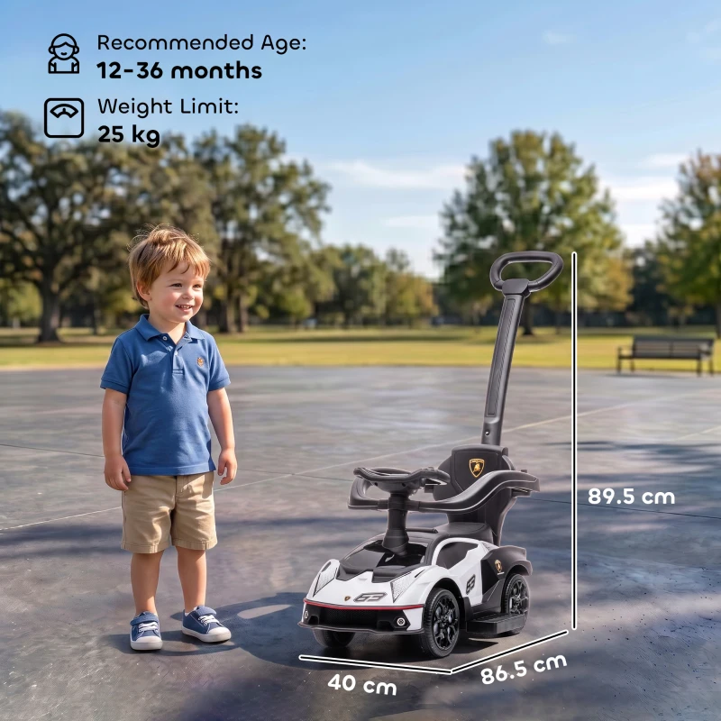 AIYAPLAY Licensed 2 in 1 Baby Ride on Push Car Toddler Push Along Car with Parent Handle Foot To Floor Slider with Horn Steering Wheel NO POWER for 1 - 3 Years, White