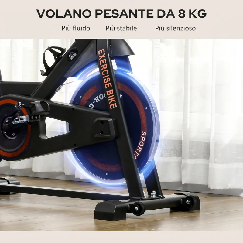 HOMCOM Cyclette da Casa con Volano da 8 kg e Schermo LCD, in Acciaio e ABS, 103x53x100-114 cm, Rosso e Nero