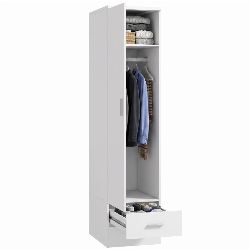 HOMCOM Armadio Con Asta Appendiabiti E Cassetto, Porta Abiti, Bianco