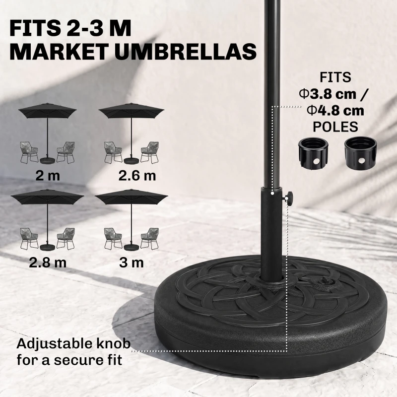 Outsunny Garden Parasol Base Holder, Outdoor Market Umbrella Stand Weight with Built-In Handle, 25kg Water or 35kg Sand Filled, Black