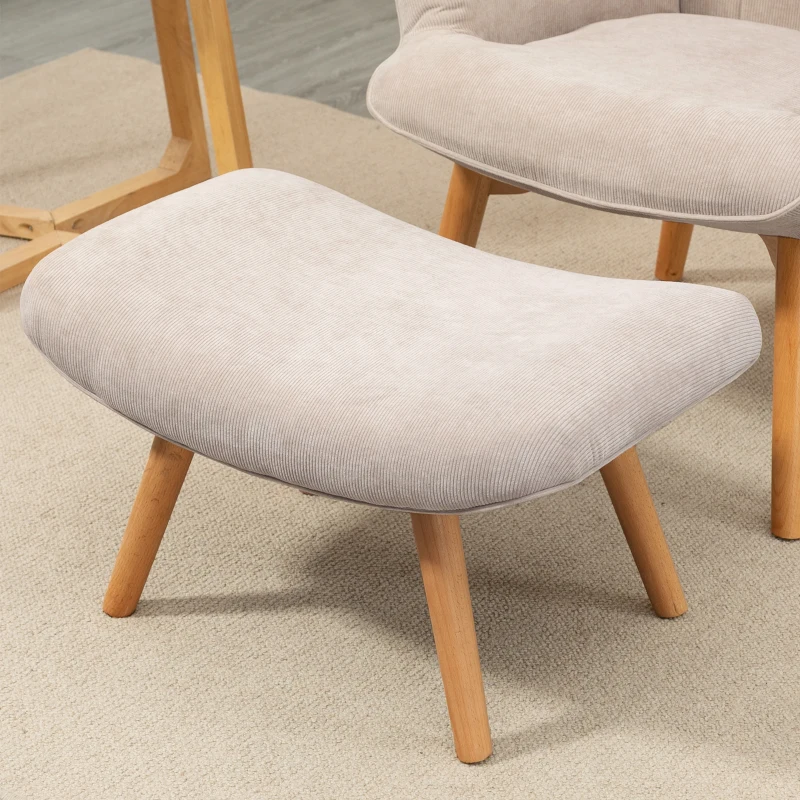 HOMCOM Fauteuil avec repose pied, dossier haut, pieds en bois et tissu aspect velours côtelé, pour salon chambre à coucher beige(m-13)