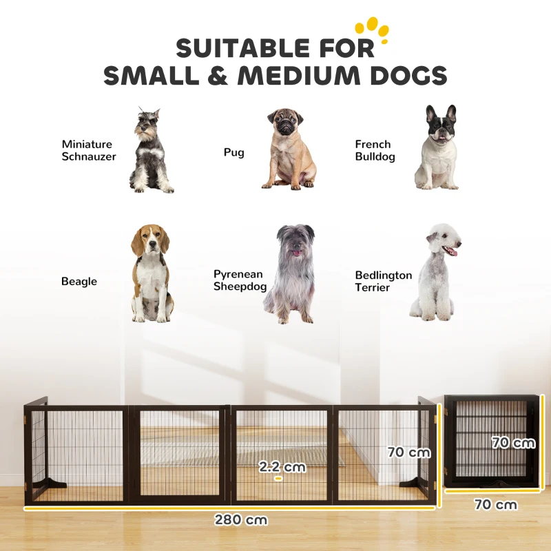 PawHut Wooden Pet Gate, Freestanding Dog Security Barrier with Two Support Feet - Black
