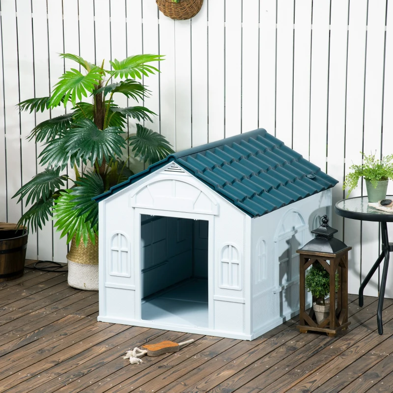PawHut Niche pour Chien Extérieur avec Toit en Pente et Porte Avant Ouverte, pour Chiens Moyens et Grands, 84,2x98,2x82cm, Bleu