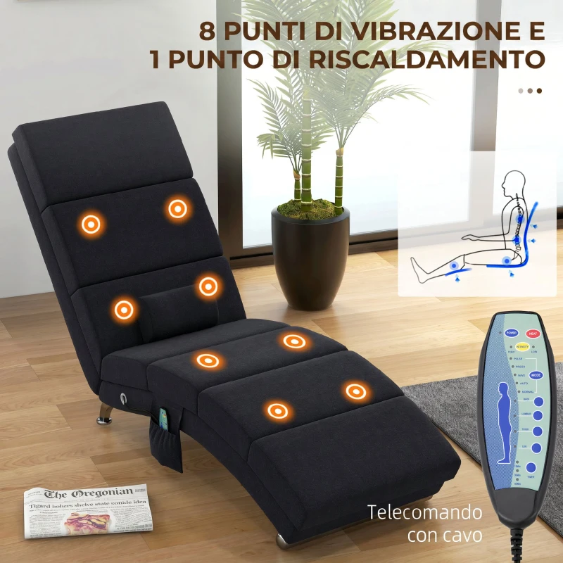 HOMCOM Poltrona Massaggiante con 8 Punti Vibranti e Riscaldamento, 5 Modalità, Timer e Telecomando, Nero