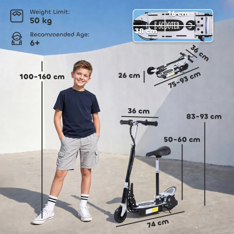 HOMCOM Foldable Powered Scooter with Adjustable Handle, Brake, Black