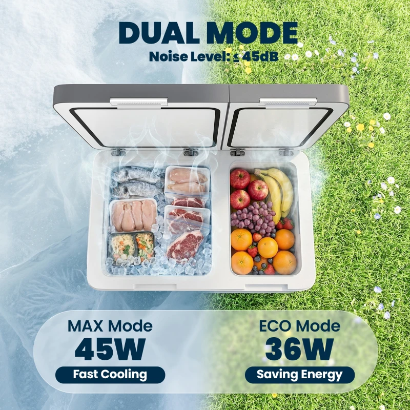 Outsunny 55L Compressor Car Fridge Freezer, Dual Zone Camping Refrigerator with App Control, Grey